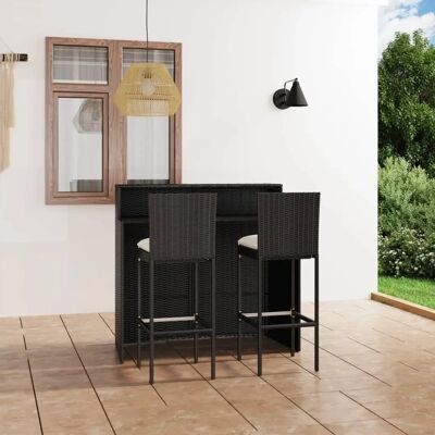 vidaXL 3-tlg. Gartenbar-Set Mit Kissen Schwarz - Gartenmöbel vidaXL 3-tlg. Gartenbar-Set Mit Kissen Schwarz - Gartenmöbel