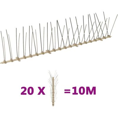 Vidaxl Bird Spike Set - 10m, 20 pcs, Stainless Steel & Plastic Vidaxl Bird Spike Set - 10m, 20 pcs, Stainless Steel & Plastic