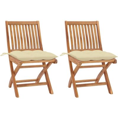 vidaXL Gartenstühle - Faltbare langlebige Teakholz mit Kissen vidaXL Gartenstühle - Faltbare langlebige Teakholz mit Kissen