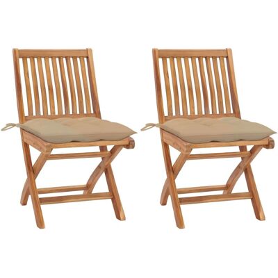 vidaXL - Gartenstühle Teak - Beige Kissen - 2 Stk - Gartenstühle vidaXL - Gartenstühle Teak - Beige Kissen - 2 Stk - Gartenstühle