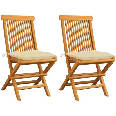 vidaXL Gartensessel - Teak, Weiße Kissen, Klappbar - Gartenstühle vidaXL Gartensessel - Teak, Weiße Kissen, Klappbar - Gartenstühle
