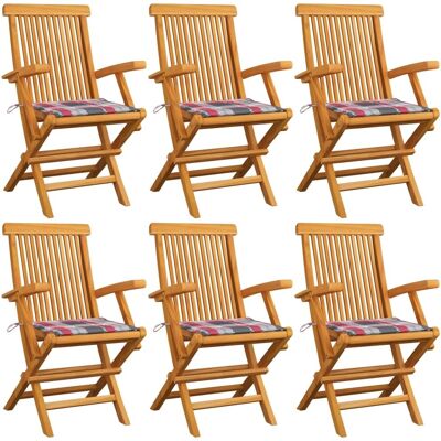 vidaXL Teak Gartenstühle - Rote Karierte Kissen - Gartenmöbel vidaXL Teak Gartenstühle - Rote Karierte Kissen - Gartenmöbel