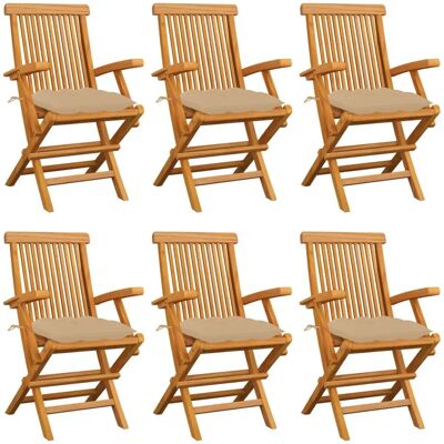 VidaXL Outdoerstuhl - Teak Beige Klappset aus 6 VidaXL Outdoerstuhl - Teak Beige Klappset aus 6