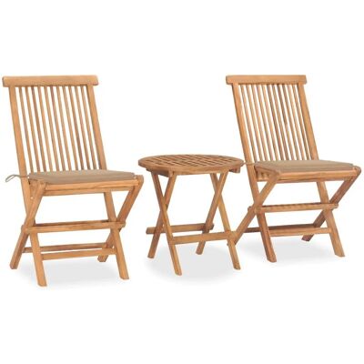 vidaXL Gartenmöbel-Set - Langlebiges Teak, Klappbar, Beigekissen vidaXL Gartenmöbel-Set - Langlebiges Teak, Klappbar, Beigekissen