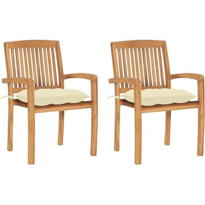 vidaXL Gartenstühle Teak 2 Stück Weiße Kissen vidaXL Gartenstühle Teak 2 Stück Weiße Kissen