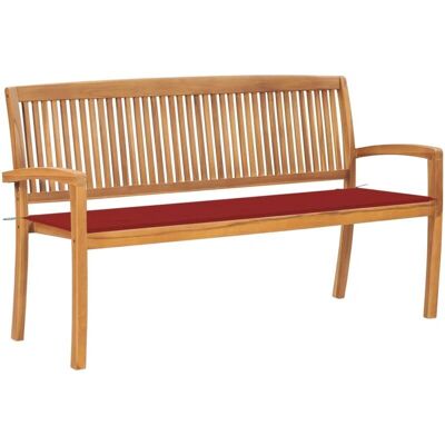 vidaXL Teak Gartenbank - Stapelbar, 159cm, Rotes Kissen - Gartenmöbel vidaXL Teak Gartenbank - Stapelbar, 159cm, Rotes Kissen - Gartenmöbel