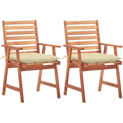 VidaXL - 2x Esstischstühle - Akazie - Creme-Kissen - Stühle VidaXL - 2x Esstischstühle - Akazie - Creme-Kissen - Stühle