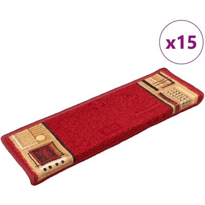 vidaXL 15x Self-adhesive Stair Mats Red Carpet Stair Tread Stair Rug Protector vidaXL 15x Self-adhesive Stair Mats Red Carpet Stair Tread Stair Rug Protector
