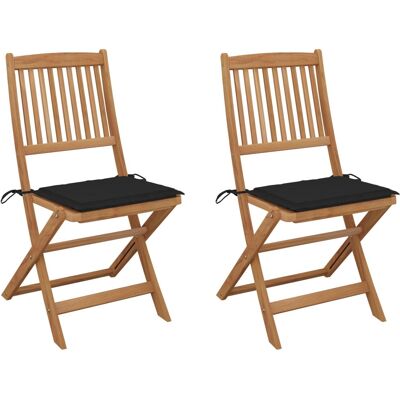 vidaXL Outdoor Stühle 6 Stück Klappbar Akazienholz Kissen Schwarz - Gartensessel vidaXL Outdoor Stühle 6 Stück Klappbar Akazienholz Kissen Schwarz - Gartensessel