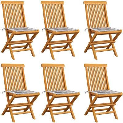 Vidaxl - Gartenstühle 6 Stück Teak Holz Grau Kissen Mehrfarben Vidaxl - Gartenstühle 6 Stück Teak Holz Grau Kissen Mehrfarben