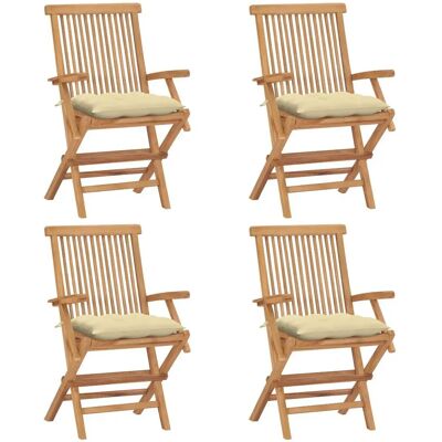 VidaXL Gartensessel-Set - Faltbar, Teak, Creme & Weiß - Gartensessel VidaXL Gartensessel-Set - Faltbar, Teak, Creme & Weiß - Gartensessel