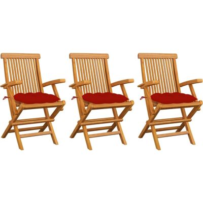 VidaXL Gartenstuhlsatz - Teak Rotkissen - Gartenmöbel VidaXL Gartenstuhlsatz - Teak Rotkissen - Gartenmöbel