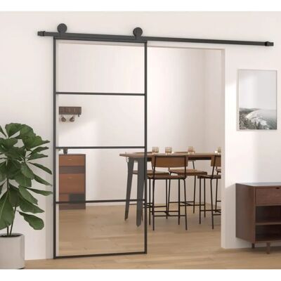 vidaXL Schiebetür Aluminium und ESG Glas 90x205 cm Schwarz Modern Möbel vidaXL Schiebetür Aluminium und ESG Glas 90x205 cm Schwarz Modern Möbel