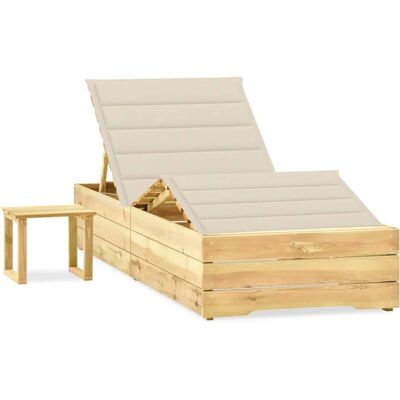 vidaXL Garten-Sonnenliege mit Polster und Tisch aus Kiefernholz - Lounge-Sitz vidaXL Garten-Sonnenliege mit Polster und Tisch aus Kiefernholz - Lounge-Sitz