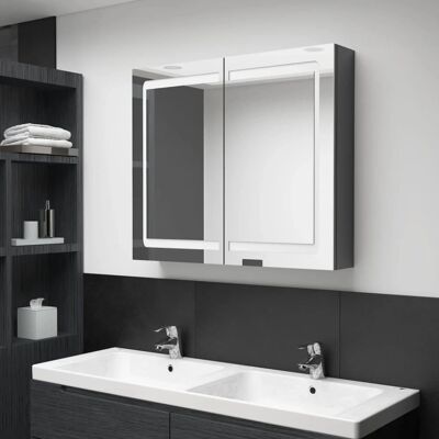 vidaXL LED badeværelsesskab med spejl Shining Grey - Badeværelsesskab med spejl vidaXL LED badeværelsesskab med spejl Shining Grey - Badeværelsesskab med spejl