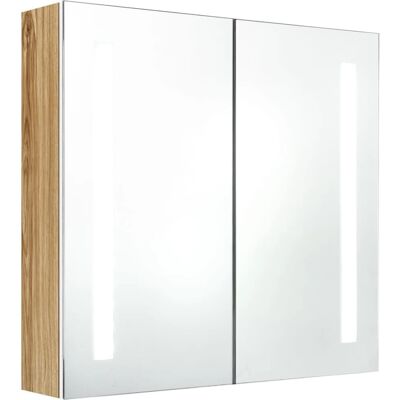 Badeværelsesskab med LED-spejl - Hvid og eg - 62x14x60 cm Badeværelsesskab med LED-spejl - Hvid og eg - 62x14x60 cm