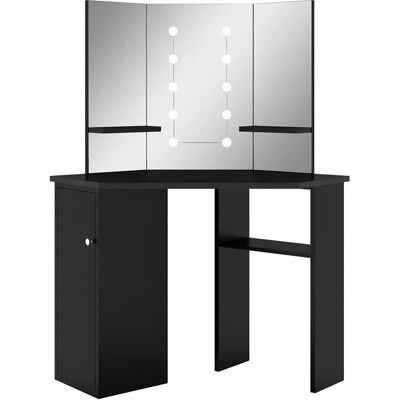 vidaXL Eckschminktisch mit LED Schwarz - Kosmetikfrisiertisch vidaXL Eckschminktisch mit LED Schwarz - Kosmetikfrisiertisch