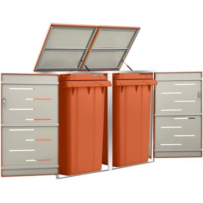 vidaXL Doppel-Radwagen-Garagenschuppen - Edelstahl Außenmüllcontainer vidaXL Doppel-Radwagen-Garagenschuppen - Edelstahl Außenmüllcontainer
