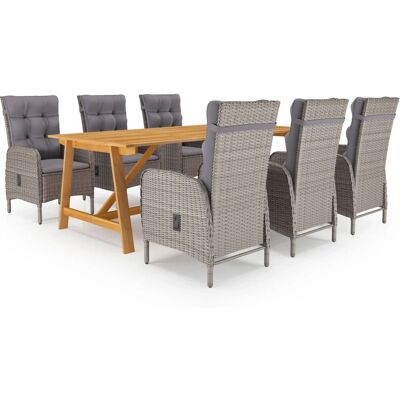 vidaXL - Garten-Essset 7-tlg - Grau - Akazie & Rattan vidaXL - Garten-Essset 7-tlg - Grau - Akazie & Rattan