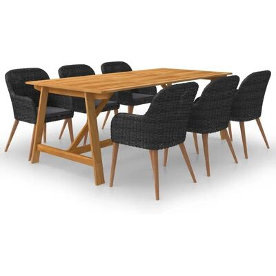 vidaXL - Gartentisch-Set 7Pcs - Schwarz - Akazienholz - Gartentisch-Set vidaXL - Gartentisch-Set 7Pcs - Schwarz - Akazienholz - Gartentisch-Set