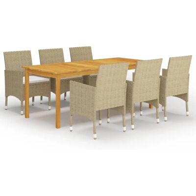 vidaXL 7-Tlg. Garten-Essgruppe - Beige - Gartentisch mit Stühlen vidaXL 7-Tlg. Garten-Essgruppe - Beige - Gartentisch mit Stühlen