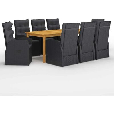 vidaXL 9-Tlg. Garten-Essgruppe - Schwarz - Gartentisch und Stühle vidaXL 9-Tlg. Garten-Essgruppe - Schwarz - Gartentisch und Stühle