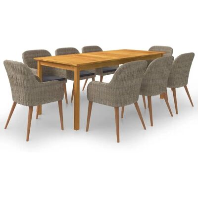 VidaXL Gartentisch-Set - Braun - Tisch, 8 Stühle, Kissen VidaXL Gartentisch-Set - Braun - Tisch, 8 Stühle, Kissen