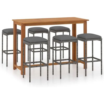 VidaXL Outdoor Furniture Set - Wetterfester PE Rattan, Akazienholztisch, 6 Hocker & Kissen VidaXL Outdoor Furniture Set - Wetterfester PE Rattan, Akazienholztisch, 6 Hocker & Kissen