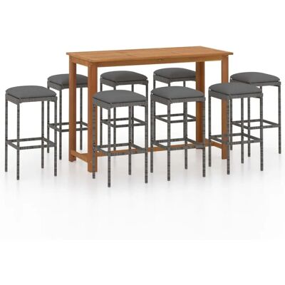VidaXL Gartenbar-Set - 9 Teile, Grau, Holz & Rattan VidaXL Gartenbar-Set - 9 Teile, Grau, Holz & Rattan