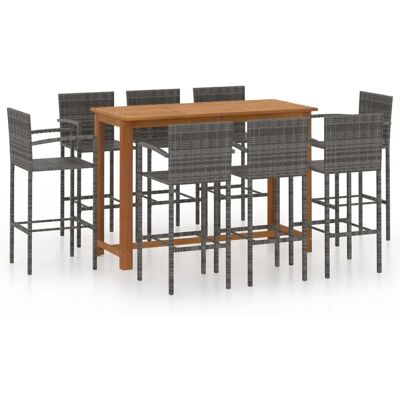 vidaXL Gartenbar-Set 9 Stück Grau - Gartentisch und Stühle vidaXL Gartenbar-Set 9 Stück Grau - Gartentisch und Stühle