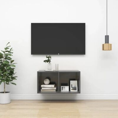 vidaXL Meuble TV Mural Haute Brillance Gris - 37x37x72 cm - Bois Agraffé - Publicité vidaXL Meuble TV Mural Haute Brillance Gris - 37x37x72 cm - Bois Agraffé - Publicité