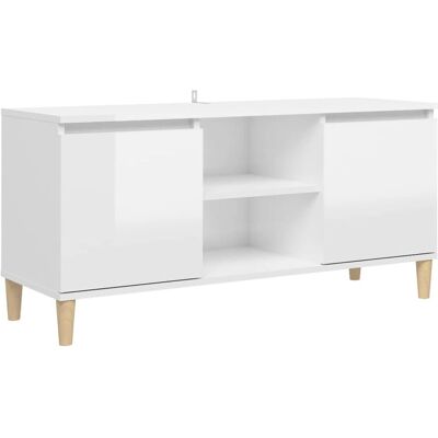 vidaXL Meuble TV & Pieds en Bois Massif Brillant Blanc - Meuble TV - Publicité vidaXL Meuble TV & Pieds en Bois Massif Brillant Blanc - Meuble TV - Publicité