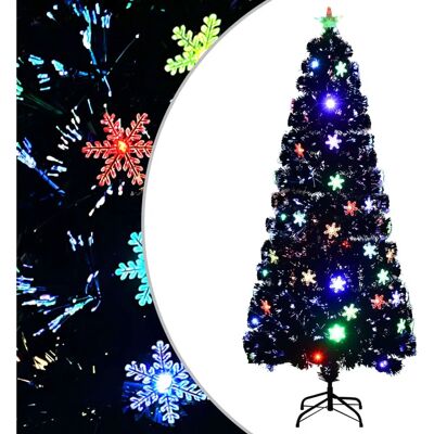 vidaXL Schwarzer 180cm Weihnachtsbaum mit LED Schneeflocken & Faseroptik vidaXL Schwarzer 180cm Weihnachtsbaum mit LED Schneeflocken & Faseroptik