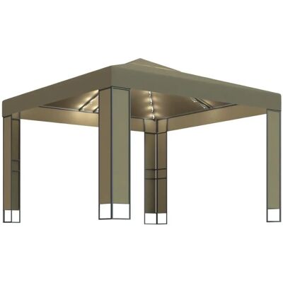 BD Taupe Grau Doppel-Gartenpavillon - Wasserabweisendes Polyester, Solar-LED, 3x3x2.7m BD Taupe Grau Doppel-Gartenpavillon - Wasserabweisendes Polyester, Solar-LED, 3x3x2.7m