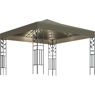 vidaXL Altana ogrodowa z łańcuszkiem LED 3x3 m Taupe - Zadaszenie słoneczne na zewnątrz vidaXL Altana ogrodowa z łańcuszkiem LED 3x3 m Taupe - Zadaszenie słoneczne na zewnątrz