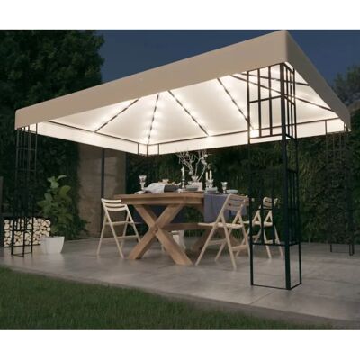 Gazebo con luces LED 3x4 m crema vidaXL - Pabellón exterior Gazebo con luces LED 3x4 m crema vidaXL - Pabellón exterior