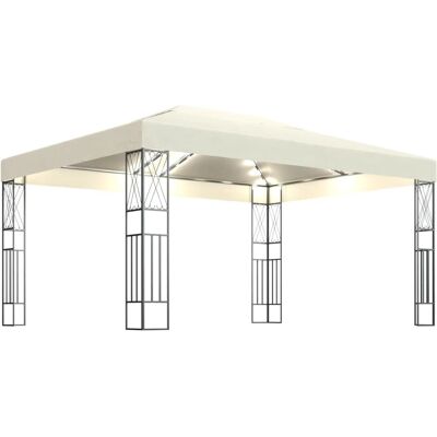 vidaXL Ogródowy pawilon z LED-świecącym łańcuchem 3x4 m kremowy - Zadaszenie na zewnątrz vidaXL Ogródowy pawilon z LED-świecącym łańcuchem 3x4 m kremowy - Zadaszenie na zewnątrz