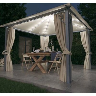 vidaXL Pavillon mit Vorhängen & LED-Lichterkette 300x300 cm Creme Aluminium Zelt vidaXL Pavillon mit Vorhängen & LED-Lichterkette 300x300 cm Creme Aluminium Zelt