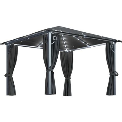 vidaXL Pavillon mit Vorhängen & LED-Lichterkette - 300x300 cm, Anthrazit, Aluminium, Gartenschuppen vidaXL Pavillon mit Vorhängen & LED-Lichterkette - 300x300 cm, Anthrazit, Aluminium, Gartenschuppen
