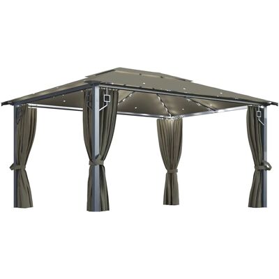 vidaXL Taupe Aluminium 400x300cm Paviljoen met Gordijnen & LED-verlichting vidaXL Taupe Aluminium 400x300cm Paviljoen met Gordijnen & LED-verlichting