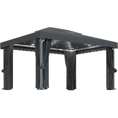vidaXL Aluminiowy pawilon ogrodowy z zasłonami i światłami LED - 4x3 m vidaXL Aluminiowy pawilon ogrodowy z zasłonami i światłami LED - 4x3 m