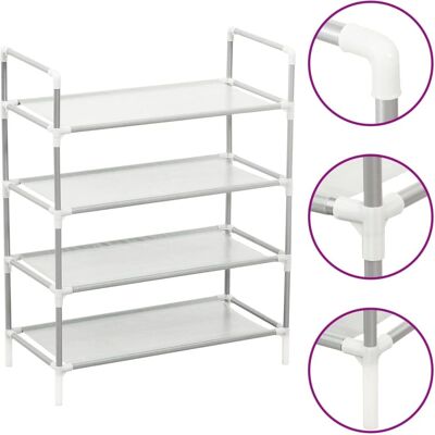 Étagère à chaussures vidaXL avec 4 étagères en métal et tissu non tissé Argent - Rangement à chaussures - Publicité Étagère à chaussures vidaXL avec 4 étagères en métal et tissu non tissé Argent - Rangement à chaussures - Publicité