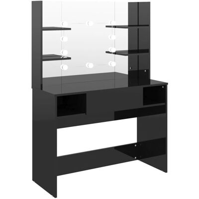 vidaXL 331541 Schwarzer MDF Schminktisch mit LED-Lichtern - Schminktischset vidaXL 331541 Schwarzer MDF Schminktisch mit LED-Lichtern - Schminktischset