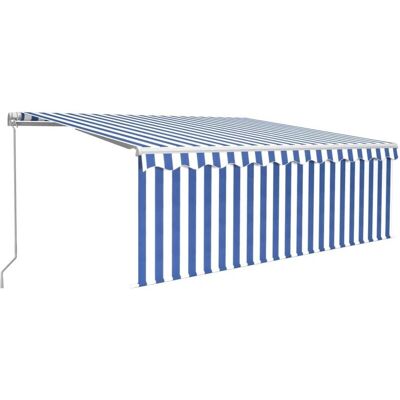 vidaXL Handmatige uitrollende zonnescherm - 4x3m Blauw & Wit vidaXL Handmatige uitrollende zonnescherm - 4x3m Blauw & Wit