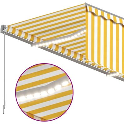 vidaXL Manuelle ausziehbare Markise mit Blind & LED 3,5x2,5m Gelb & Weiß - Markise vidaXL Manuelle ausziehbare Markise mit Blind & LED 3,5x2,5m Gelb & Weiß - Markise