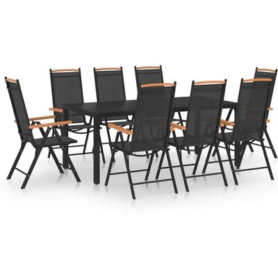 vidaXL 9 Stück Garten Essgruppe Aluminium Schwarz vidaXL 9 Stück Garten Essgruppe Aluminium Schwarz