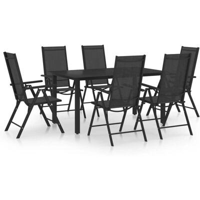 vidaXL Garten-Essgruppe 7-tlg. Aluminium Schwarz Outdoor Esstisch Stühle vidaXL Garten-Essgruppe 7-tlg. Aluminium Schwarz Outdoor Esstisch Stühle
