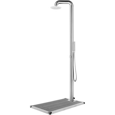 vidaXL prysznic ogrodowy z szarą podstawą - 230 cm stal nierdzewna vidaXL prysznic ogrodowy z szarą podstawą - 230 cm stal nierdzewna