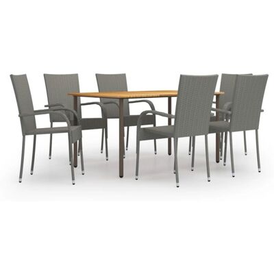 vidaXL Gartentisch-Set 7-teilig Grau Rattan vidaXL Gartentisch-Set 7-teilig Grau Rattan