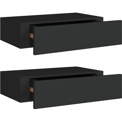 vidaXL 2x Wall-mounted Drawer Shelves Black MDF Wall Cabinet vidaXL 2x Wall-mounted Drawer Shelves Black MDF Wall Cabinet